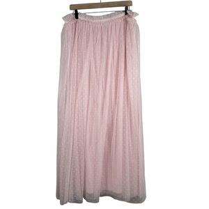 Needle & Thread Kisses Tulle Ankle Skirt Maxi Pink Ruffle Trim Waistband Size 14